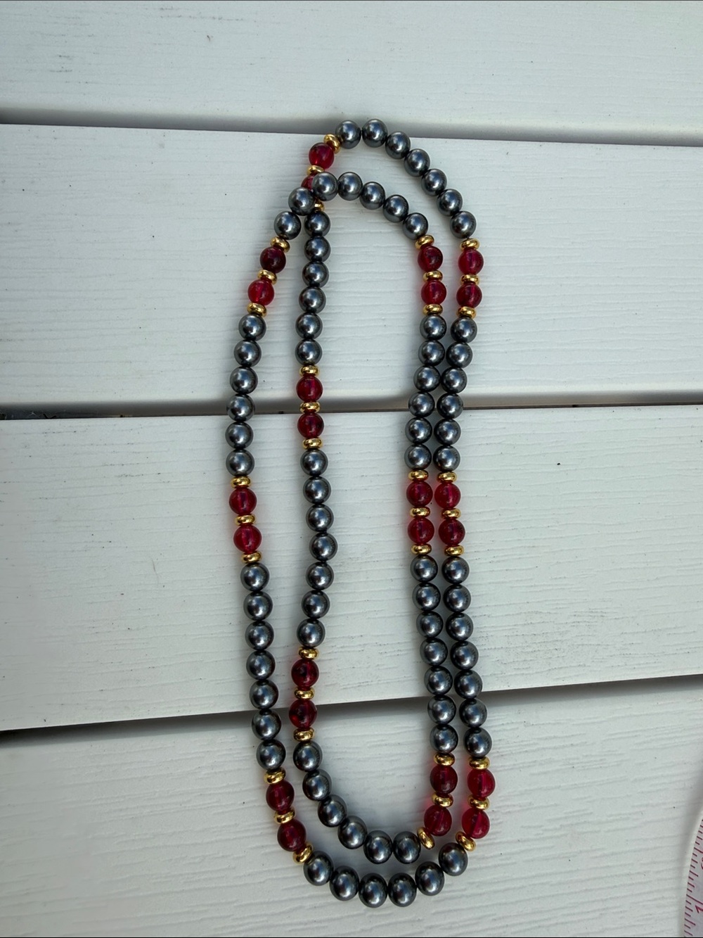 Vintage Elegant Hematite and Garnet Beaded Necklace - Unbranded